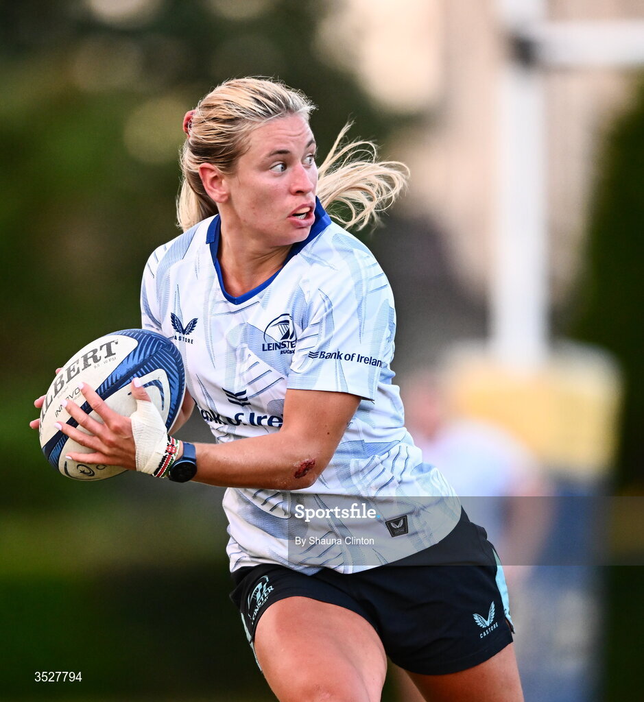 30 July 2026; Kathy Baker during an Leinster rugby women open training session at Kings Hospital School in Dublin. Photo by Shauna Clinton/Sportsfile