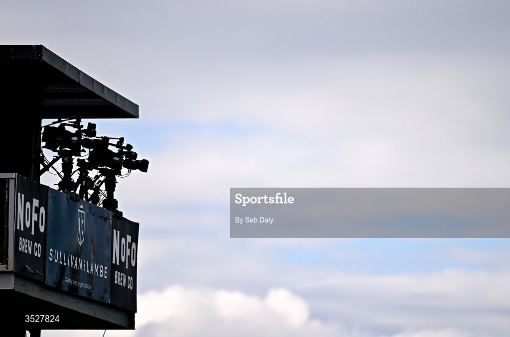 31 July 2026; Braodcast television cameras before the SSE Airtricity Men’s Premier Division match between Drogheda United and Shamrock Rovers at Sullivan & Lambe Park in Drogheda, Louth. Photo by Seb Daly/Sportsfile