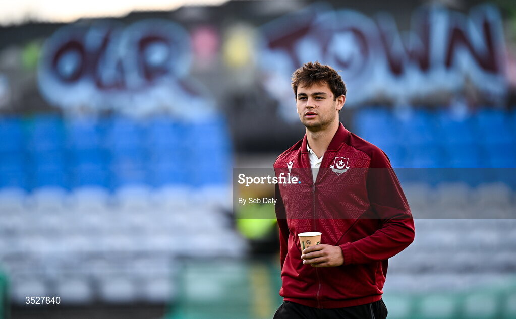 31 July 2026; Leo Burney of Drogheda United before the SSE Airtricity Men’s Premier Division match between Drogheda United and Shamrock Rovers at Sullivan & Lambe Park in Drogheda, Louth. Photo by Seb Daly/Sportsfile