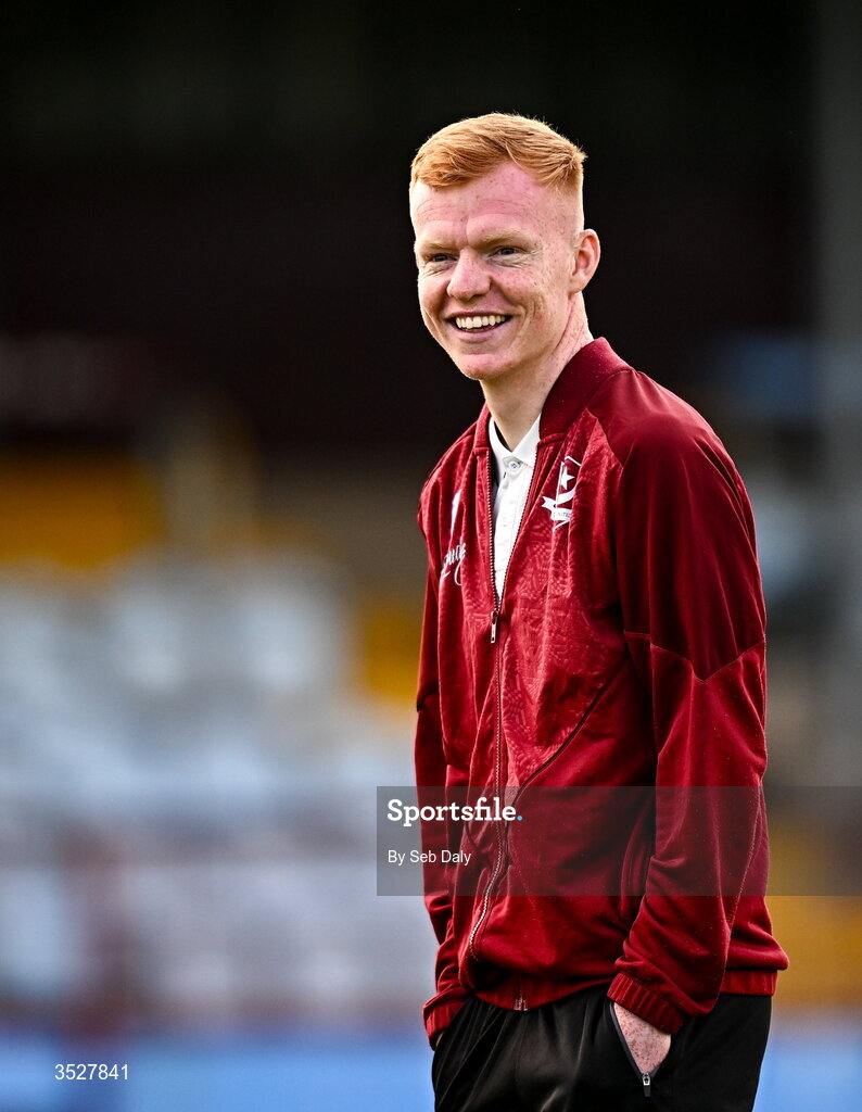 31 July 2026; Shane Farrell of Drogheda United before the SSE Airtricity Men’s Premier Division match between Drogheda United and Shamrock Rovers at Sullivan & Lambe Park in Drogheda, Louth. Photo by Seb Daly/Sportsfile
