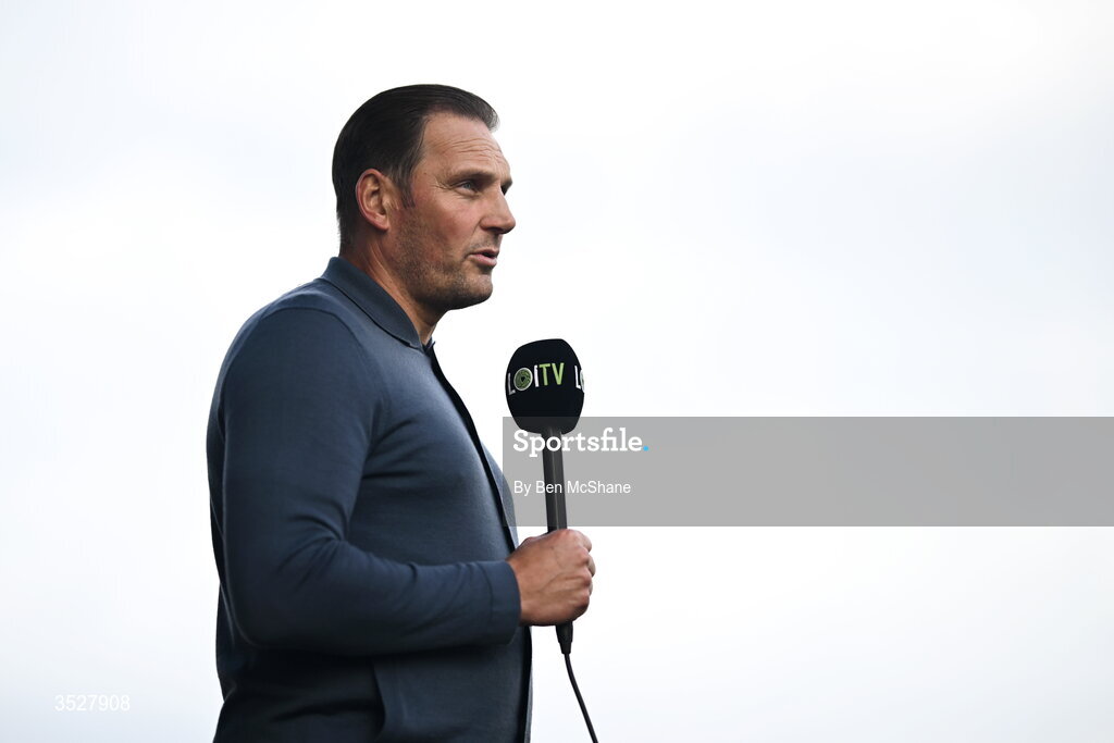 31 July 2026; Sligo Rovers manager Darren Purse is interviewed by LOITV before the SSE Airtricity Premier Division match between Dundalk and Sligo Rovers at Oriel Park in Dundalk, Louth. Photo by Ben McShane/Sportsfile
