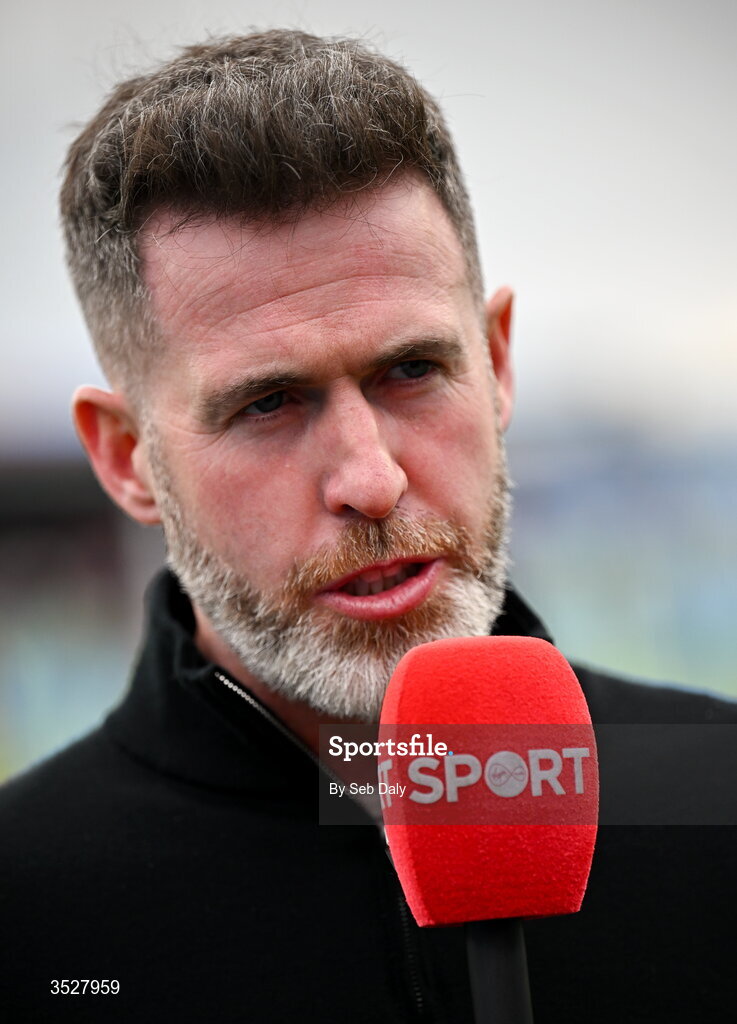 31 July 2026; Shamrock Rovers manager Stephen Bradley is interviewed before the SSE Airtricity Men’s Premier Division match between Drogheda United and Shamrock Rovers at Sullivan & Lambe Park in Drogheda, Louth. Photo by Seb Daly/Sportsfile
