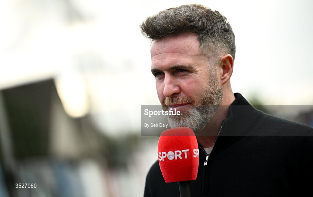 31 July 2026; Shamrock Rovers manager Stephen Bradley is interviewed before the SSE Airtricity Men’s Premier Division match between Drogheda United and Shamrock Rovers at Sullivan & Lambe Park in Drogheda, Louth. Photo by Seb Daly/Sportsfile