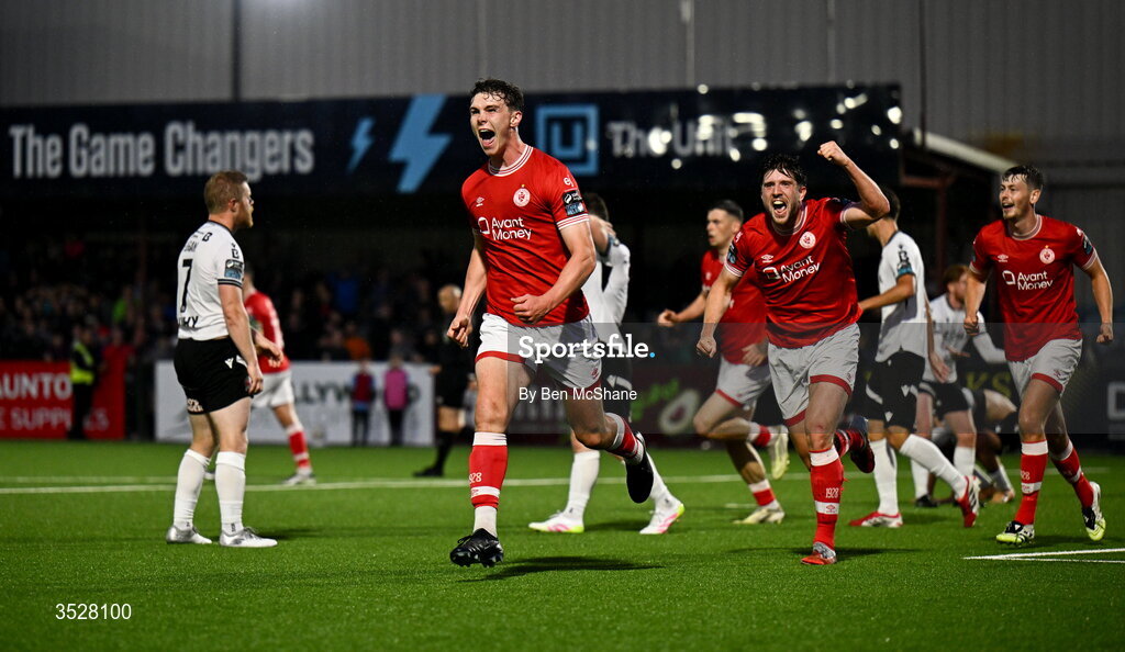 31 July 2026; Gareth McElroy of Sligo Rovers celebrates after scoring his side's first goal during the SSE Airtricity Premier Division match between Dundalk and Sligo Rovers at Oriel Park in Dundalk, Louth. Photo by Ben McShane/Sportsfile