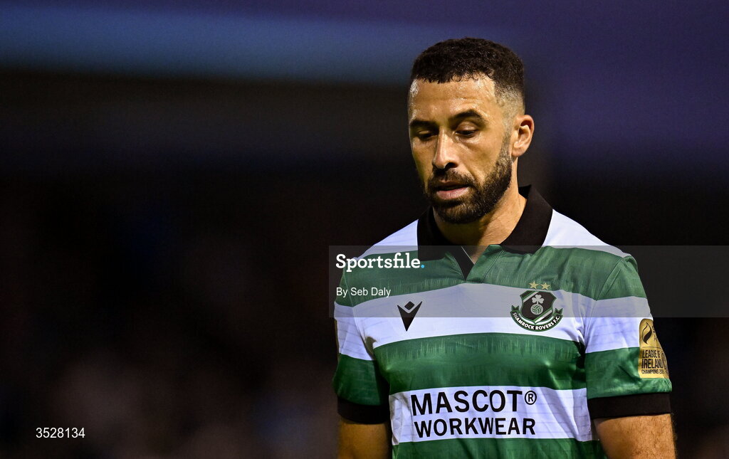 31 July 2026; Roberto Lopes of Shamrock Rovers leaves the pitch after being shown a red card during the SSE Airtricity Men’s Premier Division match between Drogheda United and Shamrock Rovers at Sullivan & Lambe Park in Drogheda, Louth. Photo by Seb Daly/Sportsfile