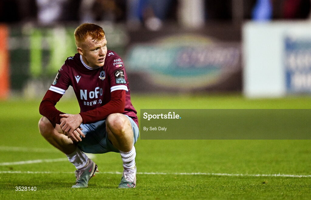 31 July 2026; Shane Farrell of Drogheda United after the SSE Airtricity Men’s Premier Division match between Drogheda United and Shamrock Rovers at Sullivan & Lambe Park in Drogheda, Louth. Photo by Seb Daly/Sportsfile