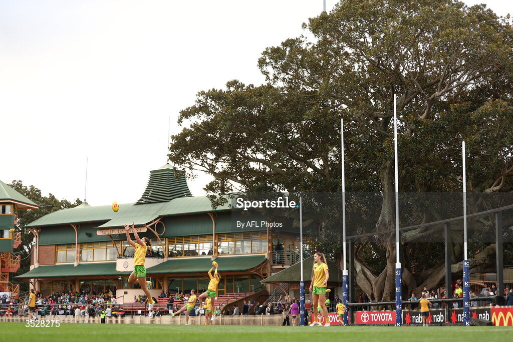 1 August 2026; Libby Birch of Austrailia during the warm-up before the AFLW test match between Australia and Ireland at the North Sydney Oval in Sydney, Australia. Photo by Darrian Traynor/Getty Images/AFL Photos via Sportsfile