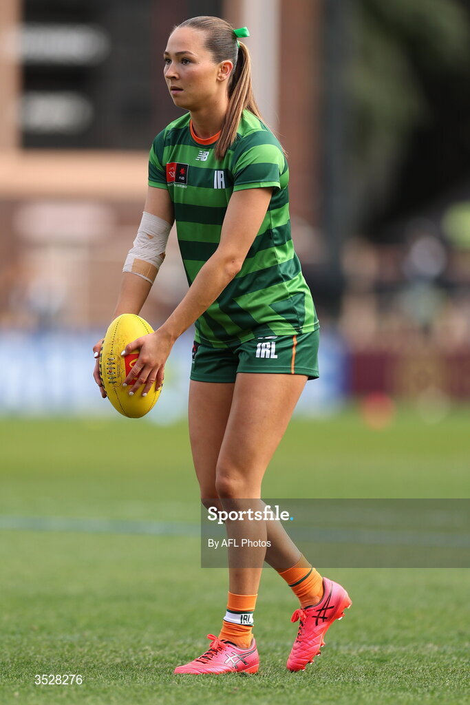 1 August 2026; Niamh Martin of Ireland during the warm-up before the AFLW test match between Australia and Ireland at the North Sydney Oval in Sydney, Australia. Photo by Darrian Traynor/Getty Images/AFL Photos via Sportsfile