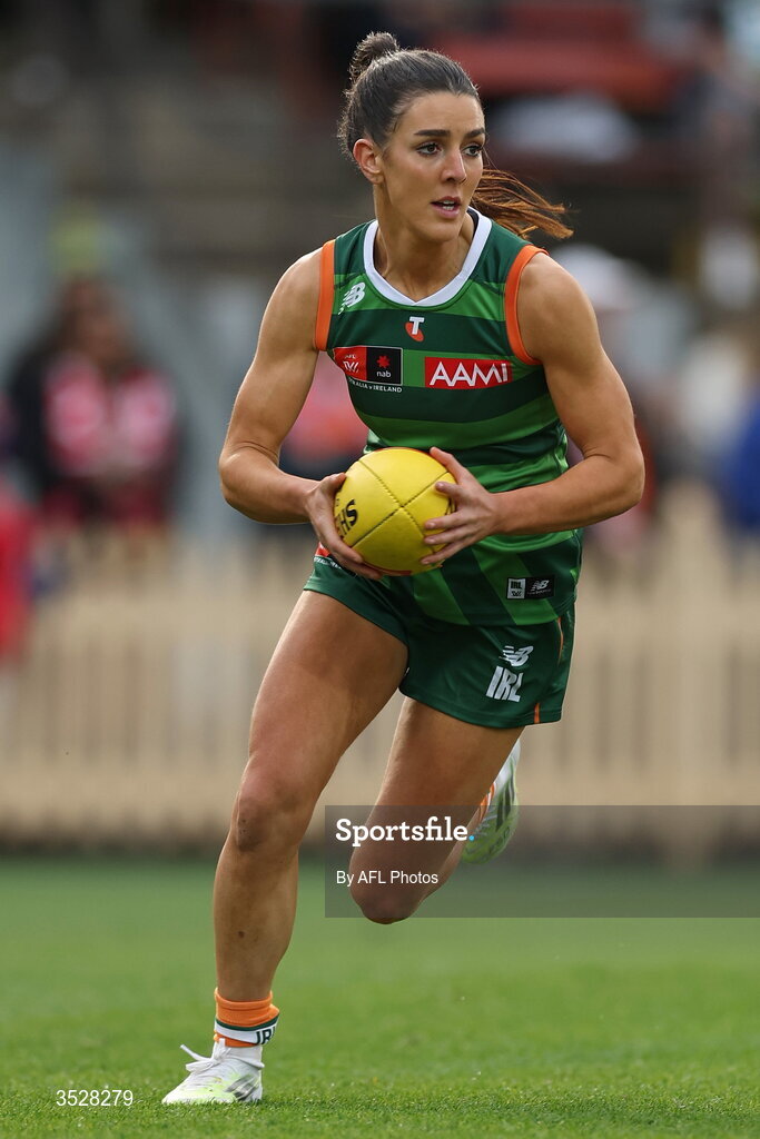 1 August 2026; Erika O'Shea of Ireland during the AFLW test match between Australia and Ireland at the North Sydney Oval in Sydney, Australia. Photo by Darrian Traynor/Getty Images/AFL Photos via Sportsfile