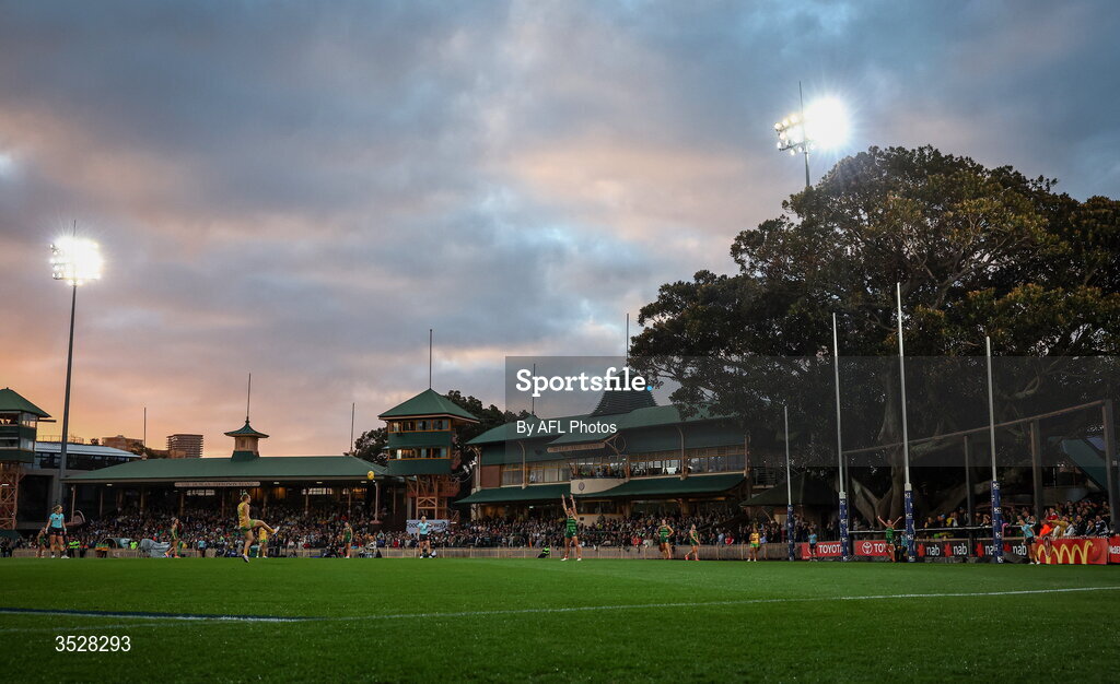 1 August 2026; Tahlia Randall of Australia kicks a goal during the AFLW test match between Australia and Ireland at the North Sydney Oval in Sydney, Australia. Photo by James Wiltshire/AFL Photos via Sportsfile