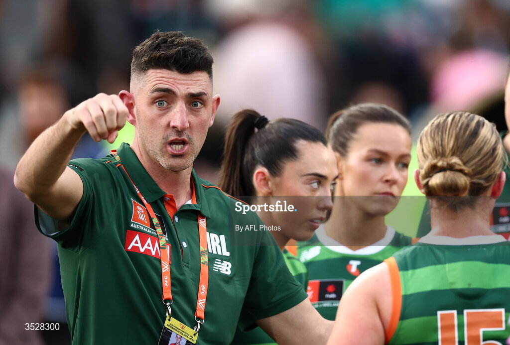 1 August 2026; Ireland head coach Colin O'Riordan during the AFLW test match between Australia and Ireland at the North Sydney Oval in Sydney, Australia. Photo by James Wiltshire/AFL Photos via Sportsfile
