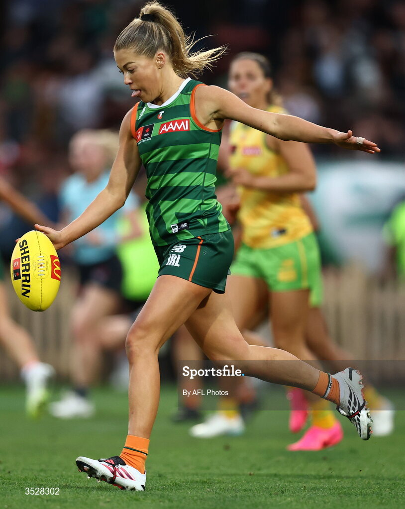 1 August 2026; Sarah Rowe of Ireland during the AFLW test match between Australia and Ireland at the North Sydney Oval in Sydney, Australia. Photo by James Wiltshire/AFL Photos via Sportsfile