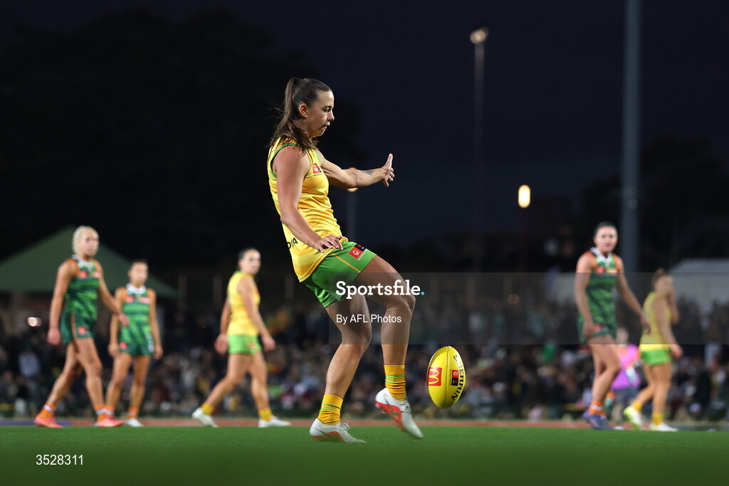 1 August 2026; Chloe Molloy of Australia during the AFLW test match between Australia and Ireland at the North Sydney Oval in Sydney, Australia. Photo by Darrian Traynor/Getty Images/AFL Photos via Sportsfile
