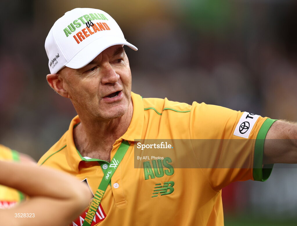 1 August 2026; Australia head coach Darren Crocker during the AFLW test match between Australia and Ireland at the North Sydney Oval in Sydney, Australia. Photo by James Wiltshire/AFL Photos via Sportsfile