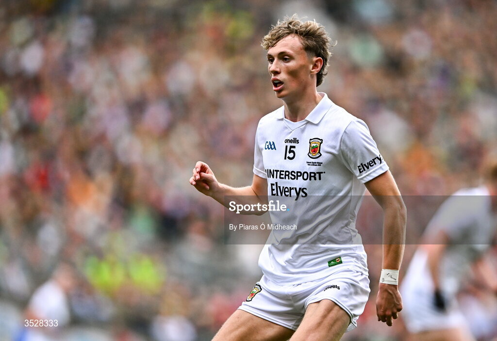26 July 2026; Kobe McDonald of Mayo during the GAA Football All-Ireland Senior Championship final match between Kerry and Mayo at Croke Park in Dublin. Photo by Piaras Ó Mídheach/Sportsfile