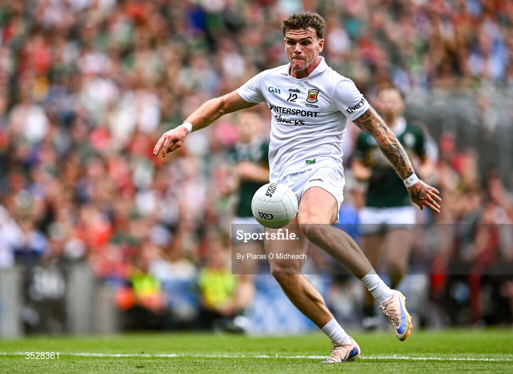 26 July 2026; Jordan Flynn of Mayo during the GAA Football All-Ireland Senior Championship final match between Kerry and Mayo at Croke Park in Dublin. Photo by Piaras Ó Mídheach/Sportsfile