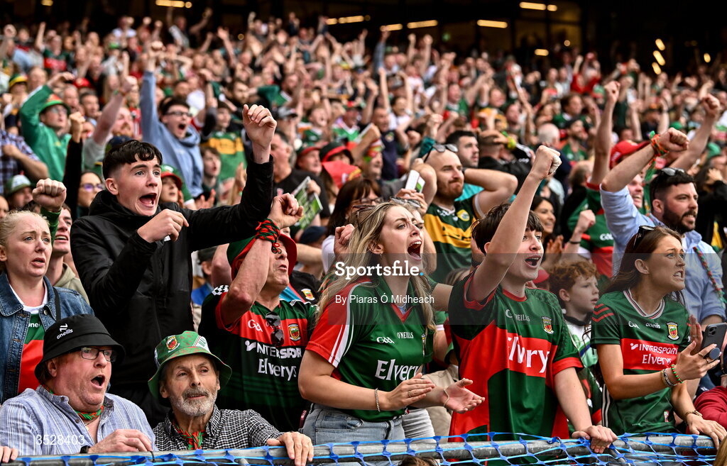 26 July 2026; Mayo supporters during the GAA Football All-Ireland Senior Championship final match between Kerry and Mayo at Croke Park in Dublin. Photo by Piaras Ó Mídheach/Sportsfile