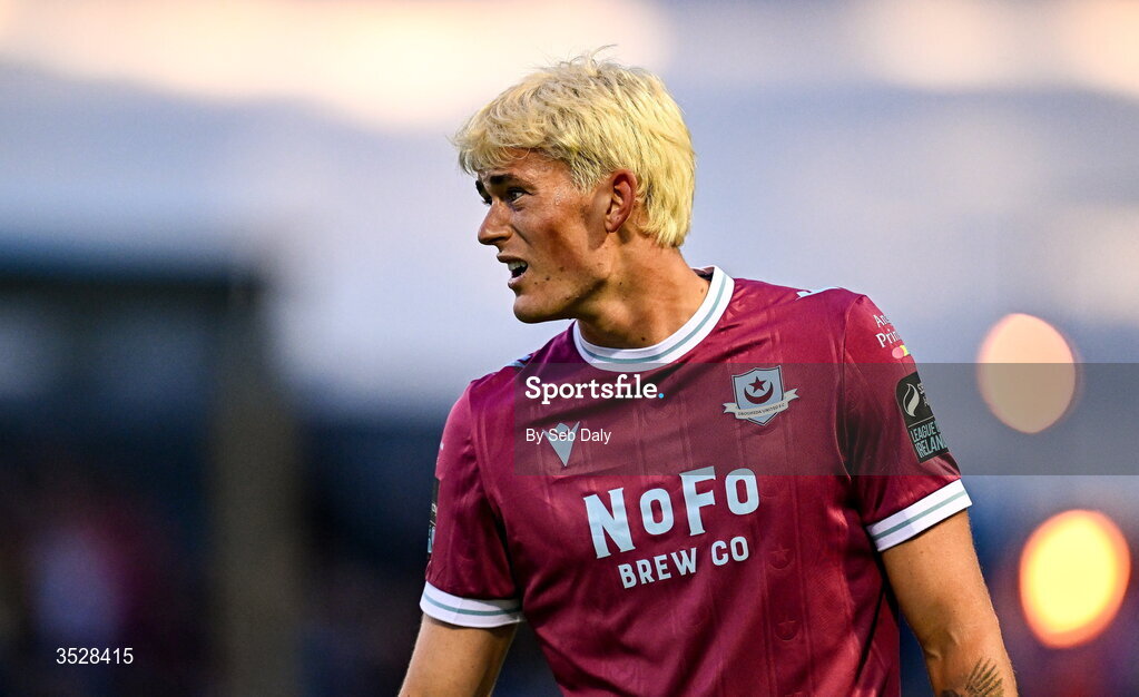 31 July 2026; Jago Godden of Drogheda United during the SSE Airtricity Men’s Premier Division match between Drogheda United and Shamrock Rovers at Sullivan & Lambe Park in Drogheda, Louth. Photo by Seb Daly/Sportsfile