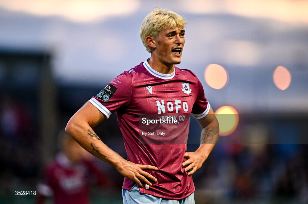 31 July 2026; Jago Godden of Drogheda United during the SSE Airtricity Men’s Premier Division match between Drogheda United and Shamrock Rovers at Sullivan & Lambe Park in Drogheda, Louth. Photo by Seb Daly/Sportsfile