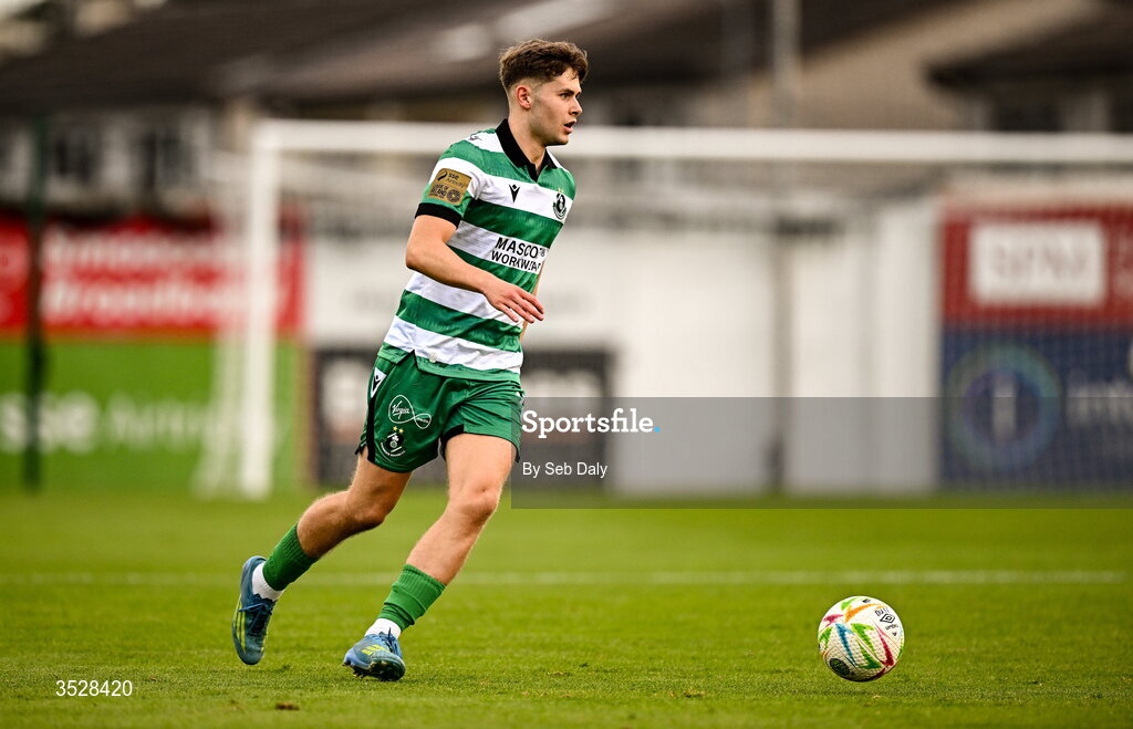 31 July 2026; Luke O'Regan of Shamrock Rovers during the SSE Airtricity Men’s Premier Division match between Drogheda United and Shamrock Rovers at Sullivan & Lambe Park in Drogheda, Louth. Photo by Seb Daly/Sportsfile
