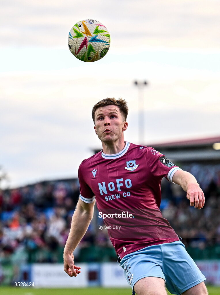 31 July 2026; Conor Kane of Drogheda United during the SSE Airtricity Men’s Premier Division match between Drogheda United and Shamrock Rovers at Sullivan & Lambe Park in Drogheda, Louth. Photo by Seb Daly/Sportsfile