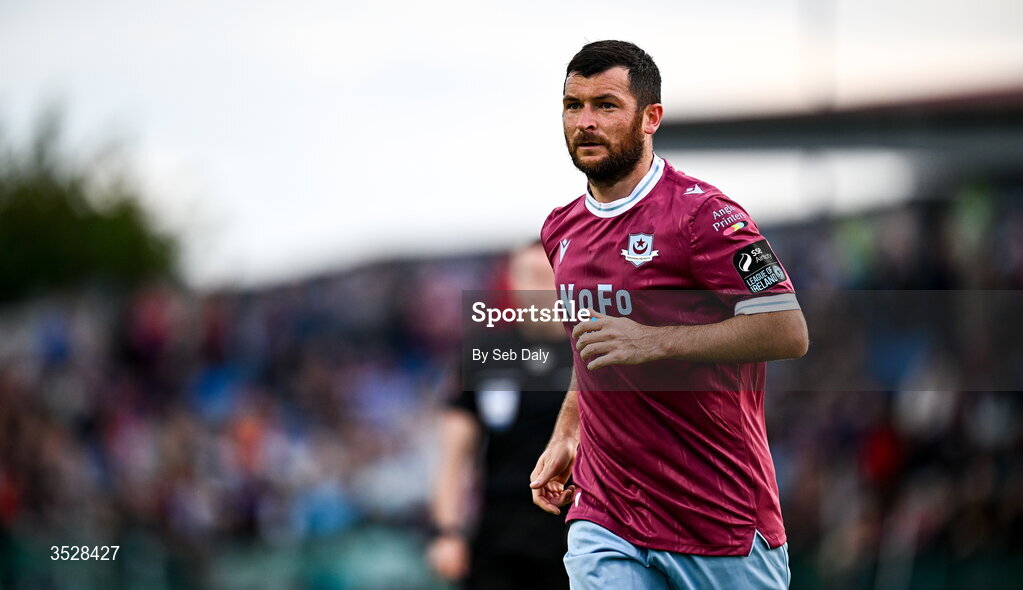 31 July 2026; Ryan Brennan of Drogheda United during the SSE Airtricity Men’s Premier Division match between Drogheda United and Shamrock Rovers at Sullivan & Lambe Park in Drogheda, Louth. Photo by Seb Daly/Sportsfile
