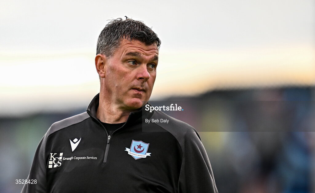31 July 2026; Drogheda United manager Kevin Doherty before the SSE Airtricity Men’s Premier Division match between Drogheda United and Shamrock Rovers at Sullivan & Lambe Park in Drogheda, Louth. Photo by Seb Daly/Sportsfile
