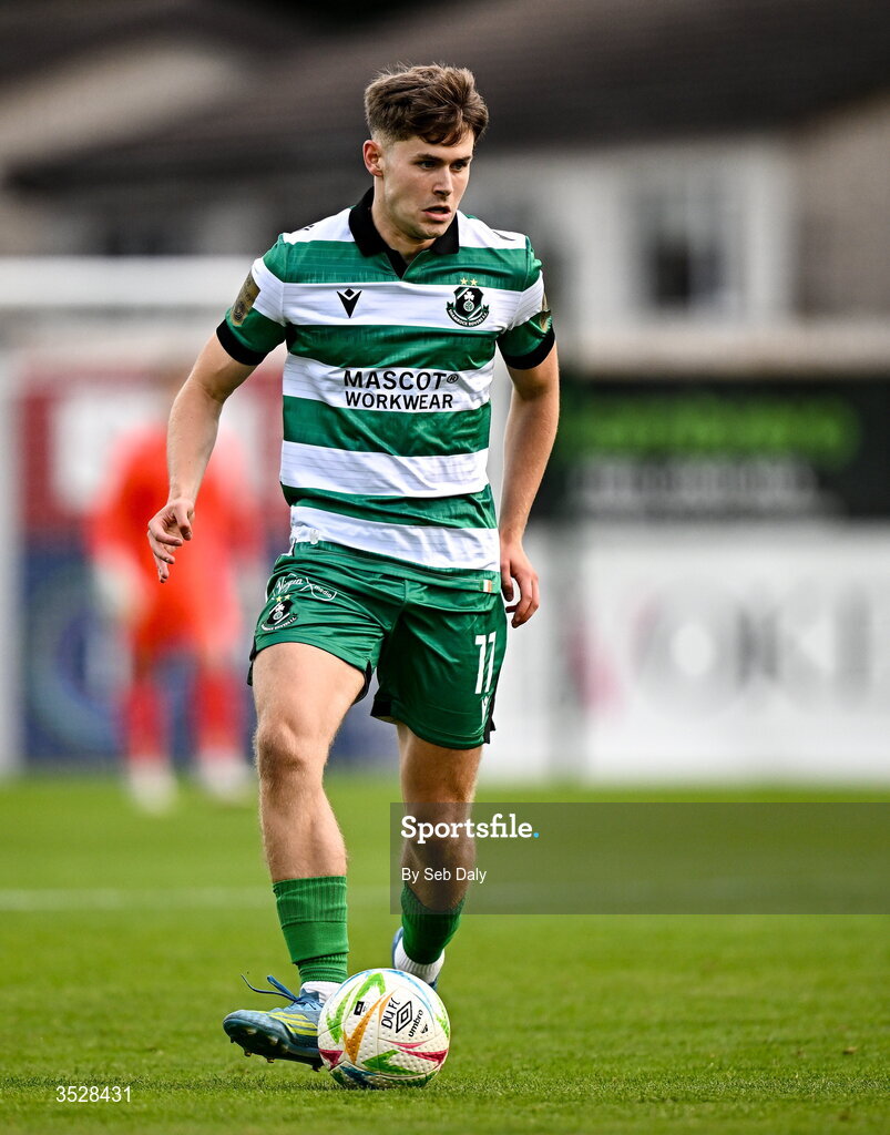 31 July 2026; Luke O'Regan of Shamrock Rovers during the SSE Airtricity Men’s Premier Division match between Drogheda United and Shamrock Rovers at Sullivan & Lambe Park in Drogheda, Louth. Photo by Seb Daly/Sportsfile