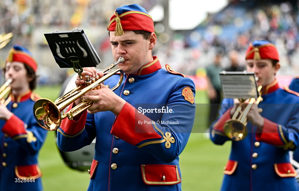 26 July 2026; A member of the Artane Band before the GAA Football All-Ireland Senior Championship final match between Kerry and Mayo at Croke Park in Dublin. Photo by Piaras Ó Mídheach/Sportsfile