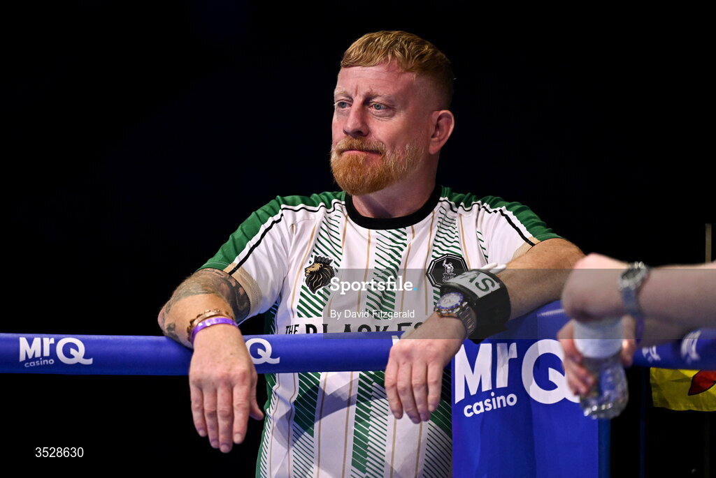1 August 2026; Cutman Andy O’Neill, watches on before the welterweight bout between Machlan Arthur and Ryan Frost during the Boxing in Dublin event at the 3Arena in Dublin. Photo by David Fitzgerald/Sportsfile