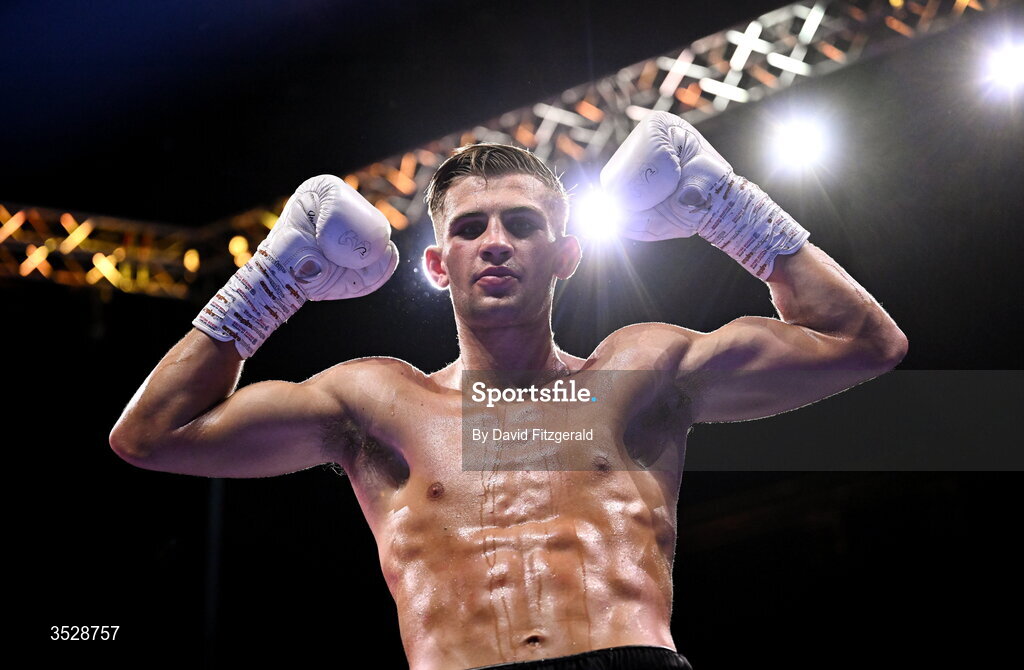 1 August 2026; John Joe Carrigan, after being declared victorious over Sean Murray after their super welterweight bout during the Boxing in Dublin event at the 3Arena in Dublin. Photo by David Fitzgerald/Sportsfile
