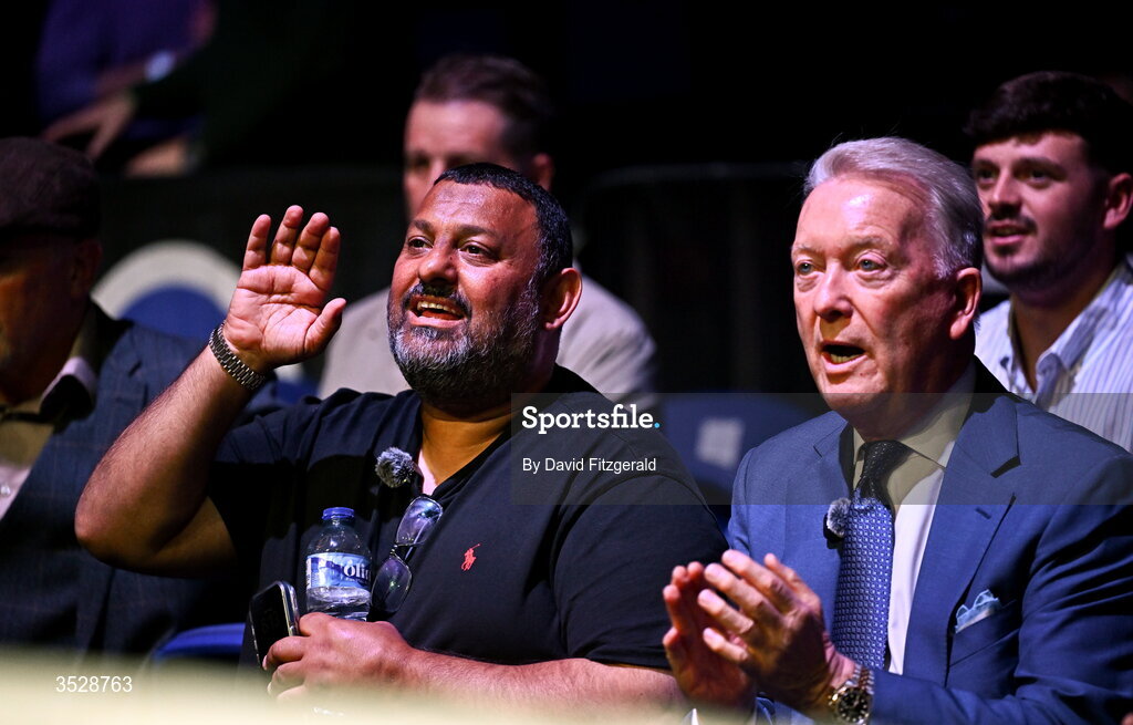1 August 2026; Former professional boxer Prince Naseem Hamed, left, and boxing manager and promoter and the founder of Queensberry Promotions Frank Warren in attendance during the Boxing in Dublin event at the 3Arena in Dublin. Photo by David Fitzgerald/Sportsfile
