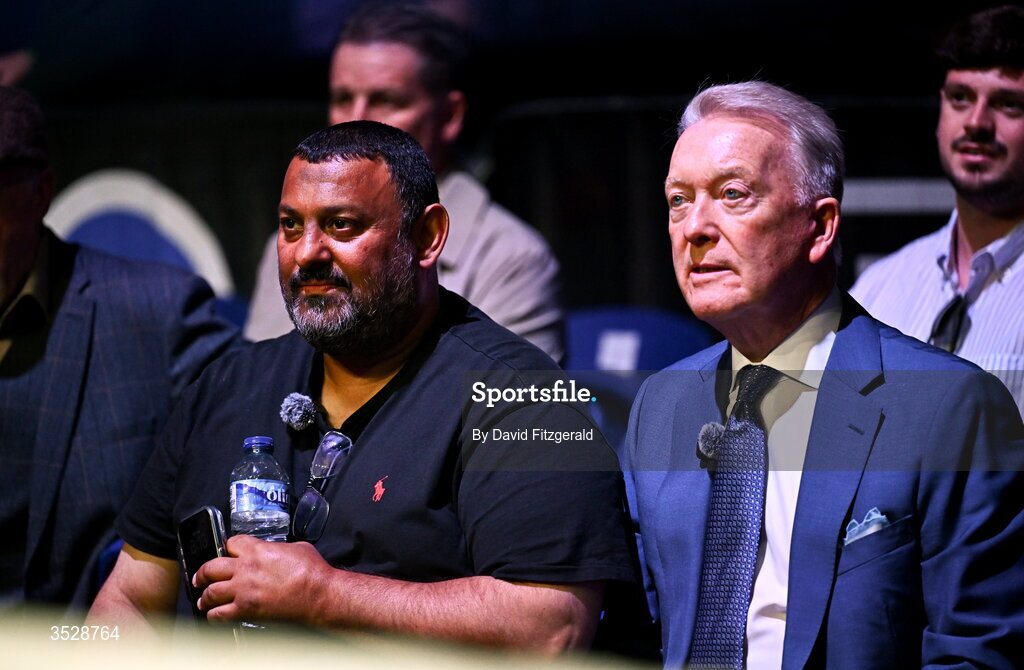 1 August 2026; Former professional boxer Prince Naseem Hamed, left, and boxing manager and promoter and the founder of Queensberry Promotions Frank Warren in attendance during the Boxing in Dublin event at the 3Arena in Dublin. Photo by David Fitzgerald/Sportsfile