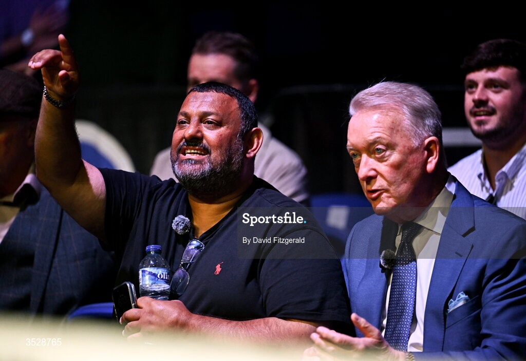 1 August 2026; Former professional boxer Prince Naseem Hamed, left, and boxing manager and promoter and the founder of Queensberry Promotions Frank Warren in attendance during the Boxing in Dublin event at the 3Arena in Dublin. Photo by David Fitzgerald/Sportsfile