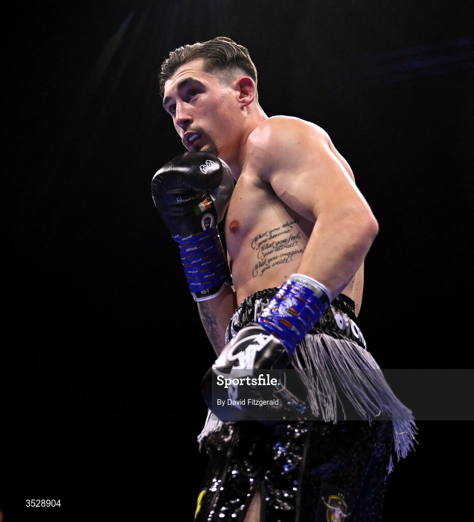 1 August 2026; Steven Cairns during his super lightweight bout against Senan Kelly during the Boxing in Dublin event at the 3Arena in Dublin. Photo by David Fitzgerald/Sportsfile
