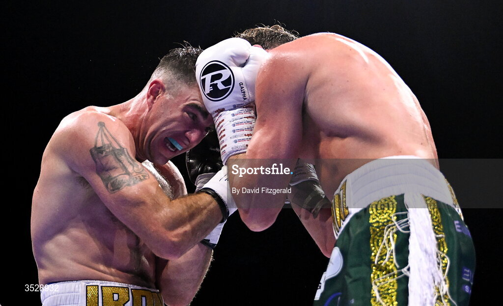 1 August 2026; Craig O'Brien, left, in action against Ben Fail during their super welterweight bout during the Boxing in Dublin event at the 3Arena in Dublin. Photo by David Fitzgerald/Sportsfile