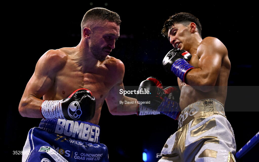 1 August 2026; Royston Barney Smith, right, in action against Reece Bellotti during their IBO Inter-Continental super featherweight title bout during the Boxing in Dublin event at the 3Arena in Dublin. Photo by David Fitzgerald/Sportsfile