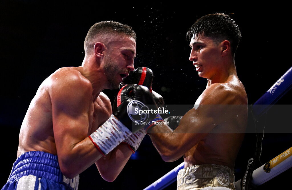 1 August 2026; Royston Barney Smith, right, in action against Reece Bellotti during their IBO Inter-Continental super featherweight title bout during the Boxing in Dublin event at the 3Arena in Dublin. Photo by David Fitzgerald/Sportsfile