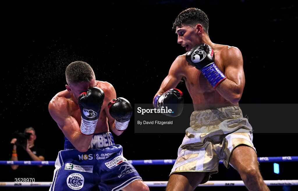 1 August 2026; Royston Barney Smith, right, in action against Reece Bellotti during their IBO Inter-Continental super featherweight title bout during the Boxing in Dublin event at the 3Arena in Dublin. Photo by David Fitzgerald/Sportsfile