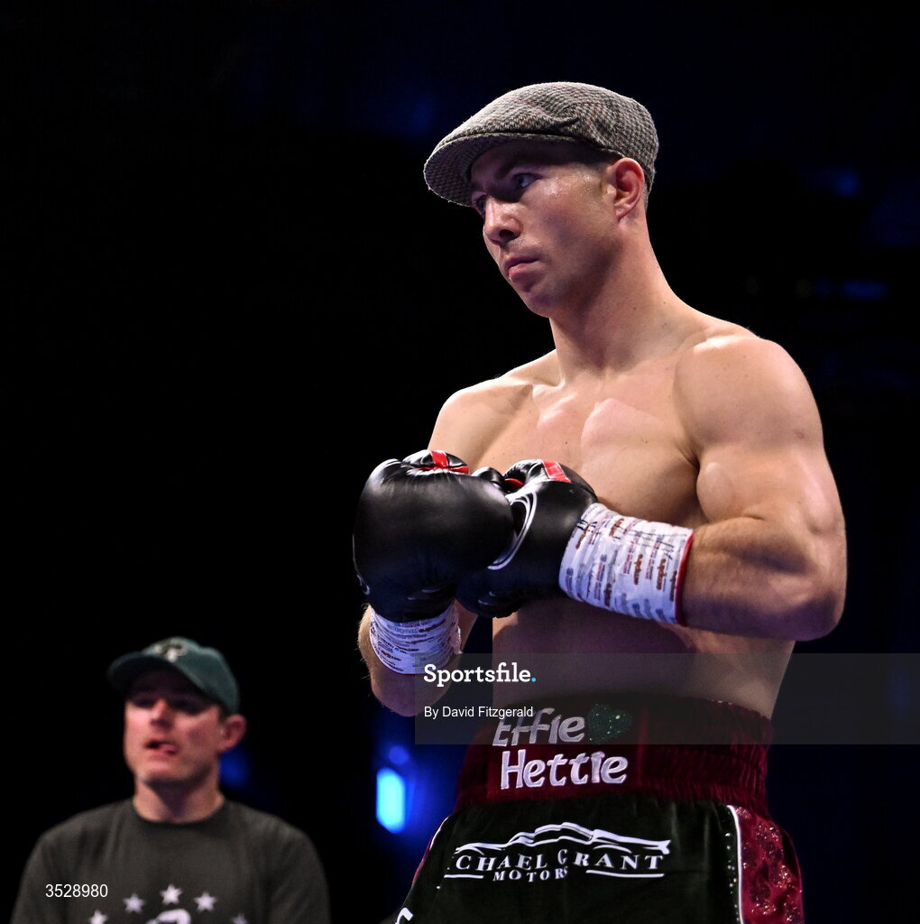 1 August 2026; Pierce O'Leary before his IBO World Super Lightweight Title bout against Mark Chamberlain during the Boxing in Dublin event at the 3Arena in Dublin. Photo by David Fitzgerald/Sportsfile