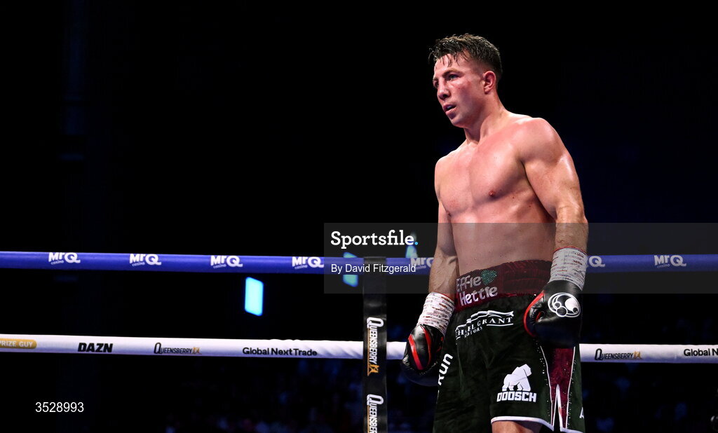 1 August 2026; Pierce O'Leary during his IBO World Super Lightweight Title bout against Mark Chamberlain during the Boxing in Dublin event at the 3Arena in Dublin. Photo by David Fitzgerald/Sportsfile