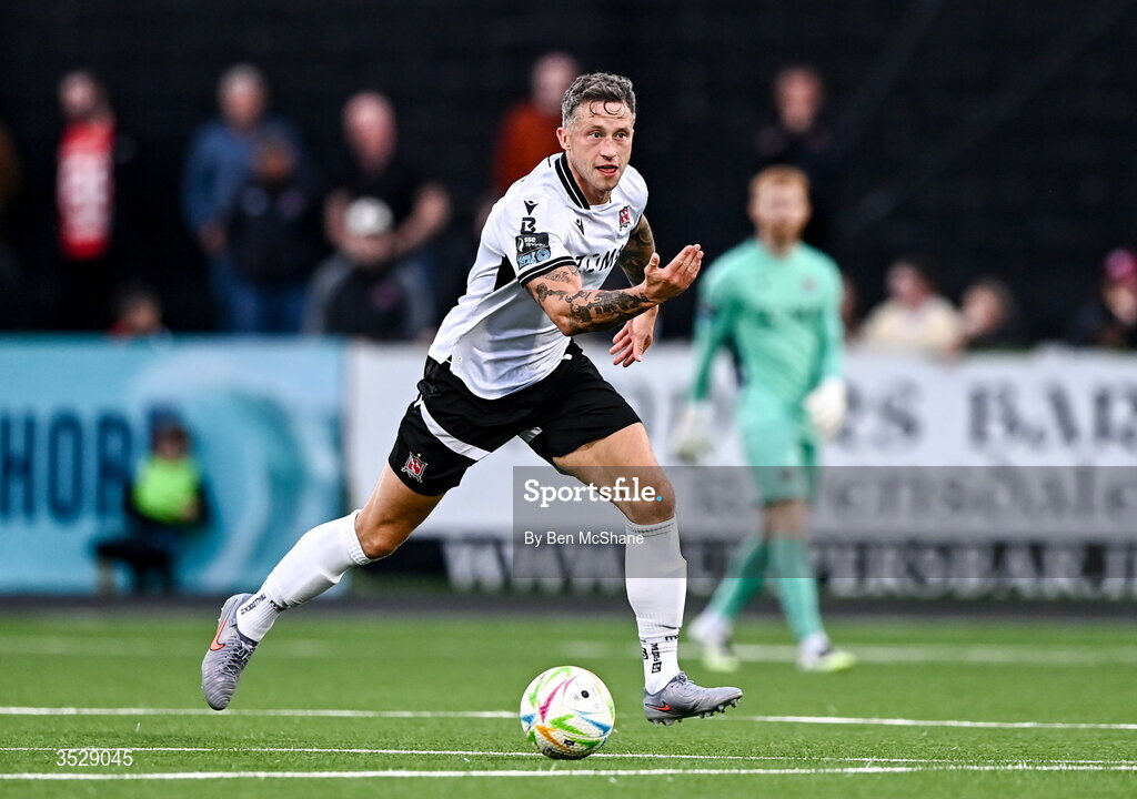 31 July 2026; Rob Cornwall of Dundalk during the SSE Airtricity Premier Division match between Dundalk and Sligo Rovers at Oriel Park in Dundalk, Louth. Photo by Ben McShane/Sportsfile