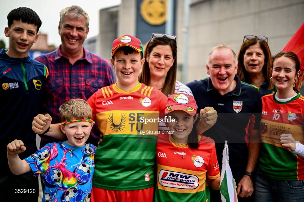 2 August 2026; Carlow supporters ahead of the LGFA TG4 All-Ireland Junior Championship final match between Antrim and Carlow at Croke Park in Dublin. Photo by Shauna Clinton/Sportsfile