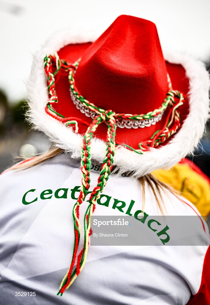 2 August 2026; A Carlow supporter is seen ahead of the LGFA TG4 All-Ireland Junior Championship final match between Antrim and Carlow at Croke Park in Dublin. Photo by Shauna Clinton/Sportsfile