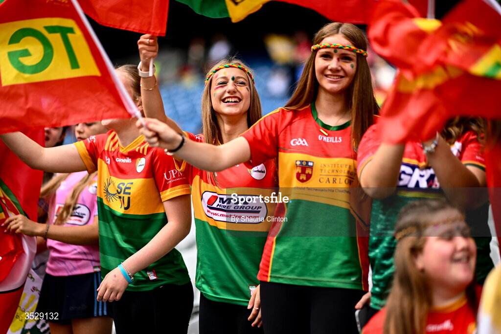 2 August 2026; Carlow supporters during the LGFA TG4 All-Ireland Junior Championship final match between Antrim and Carlow at Croke Park in Dublin. Photo by Shauna Clinton/Sportsfile