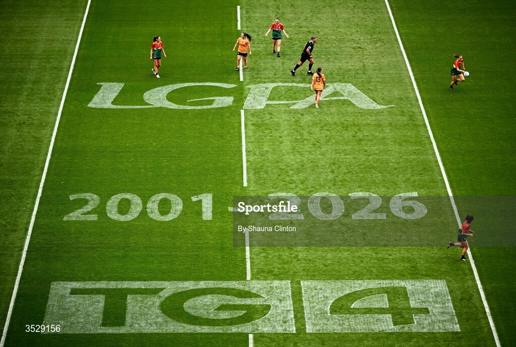 2 August 2026; A general view of action during the LGFA TG4 All-Ireland Junior Championship final match between Antrim and Carlow at Croke Park in Dublin. Photo by Shauna Clinton/Sportsfile