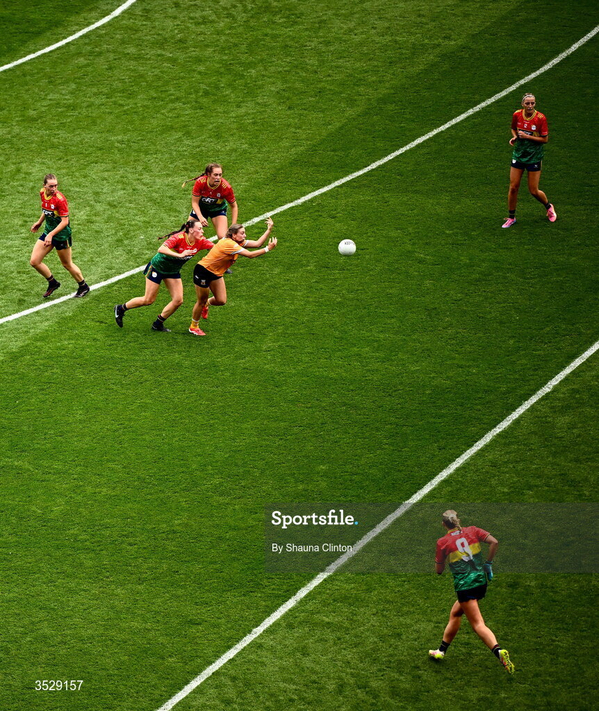 2 August 2026; A general view of action during the LGFA TG4 All-Ireland Junior Championship final match between Antrim and Carlow at Croke Park in Dublin. Photo by Shauna Clinton/Sportsfile
