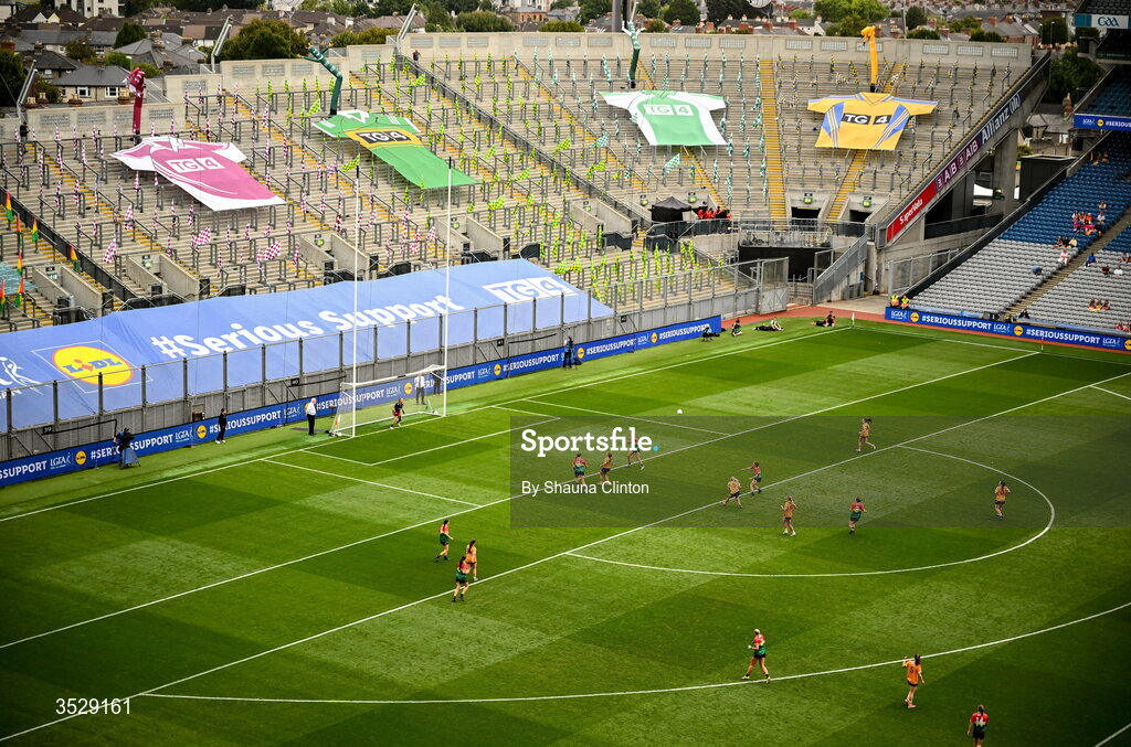 2 August 2026; A general view of action during the LGFA TG4 All-Ireland Junior Championship final match between Antrim and Carlow at Croke Park in Dublin. Photo by Shauna Clinton/Sportsfile