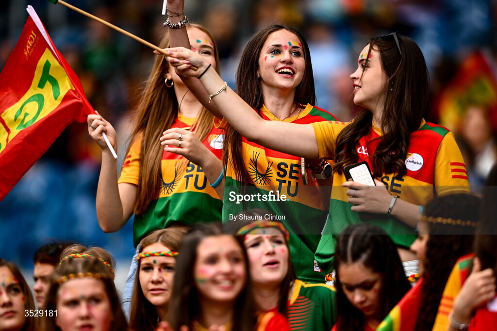 2 August 2026; Carlow supporters during the LGFA TG4 All-Ireland Junior Championship final match between Antrim and Carlow at Croke Park in Dublin. Photo by Shauna Clinton/Sportsfile