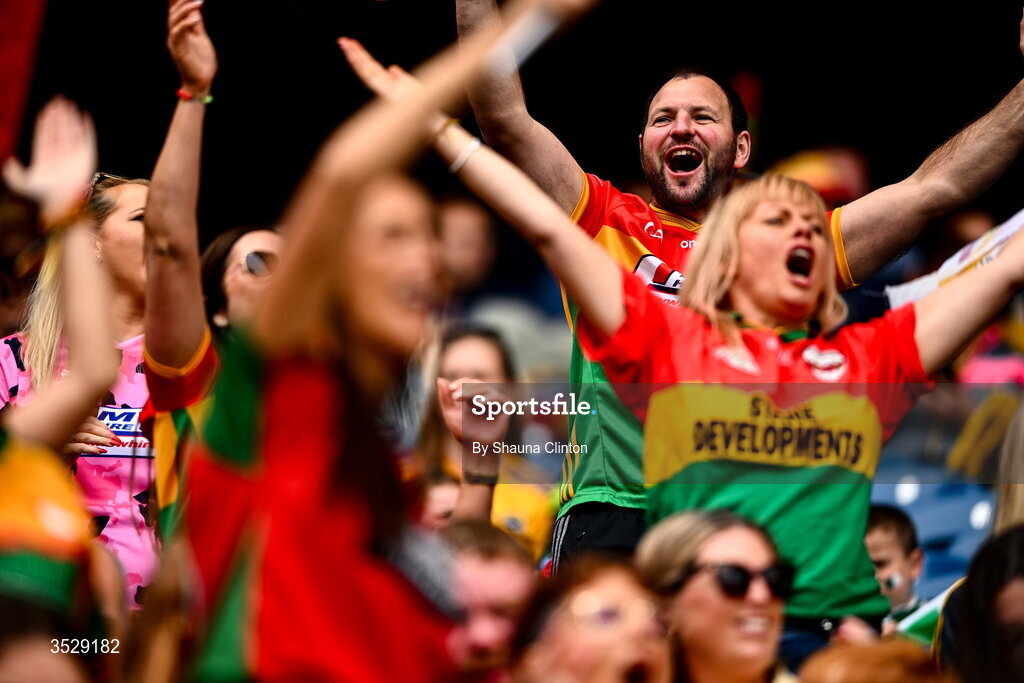2 August 2026; Carlow supporters during the LGFA TG4 All-Ireland Junior Championship final match between Antrim and Carlow at Croke Park in Dublin. Photo by Shauna Clinton/Sportsfile